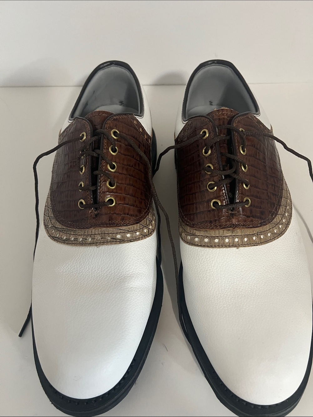 FootJoy White & Brown Croc-Accent Men's Golf Oxfords